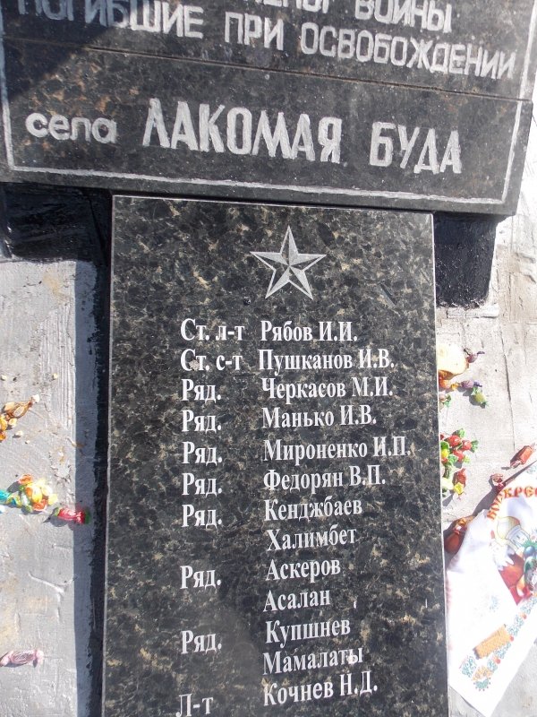 Памятник воинам, погибших при освобождении села Лакомая Буда (2) Памятник воинам, погибших при освобождении села Лакомая Буда (2)