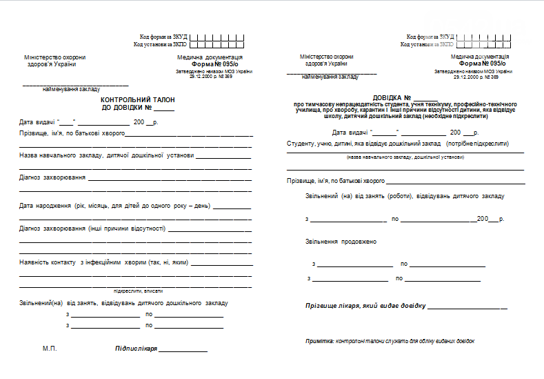Образец студенческой справки о болезни 095 у