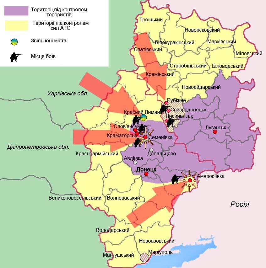 Карта донецкой и луганской области сегодня