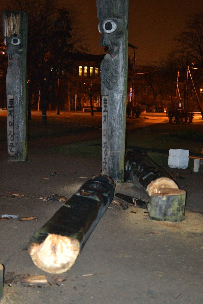 В Петербурге вандалы спилили четыре скульптуры корейских идолов Чансын (фото) - фото 1 В Петербурге вандалы спилили четыре скульптуры корейских идолов Чансын (фото) - фото 1