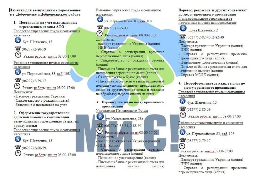 Памятка для вынужденных переселенцев г. Доброполье и Доброп..., фото-1 Памятка для вынужденных переселенцев г. Доброполье и Добропольского района, фото-1