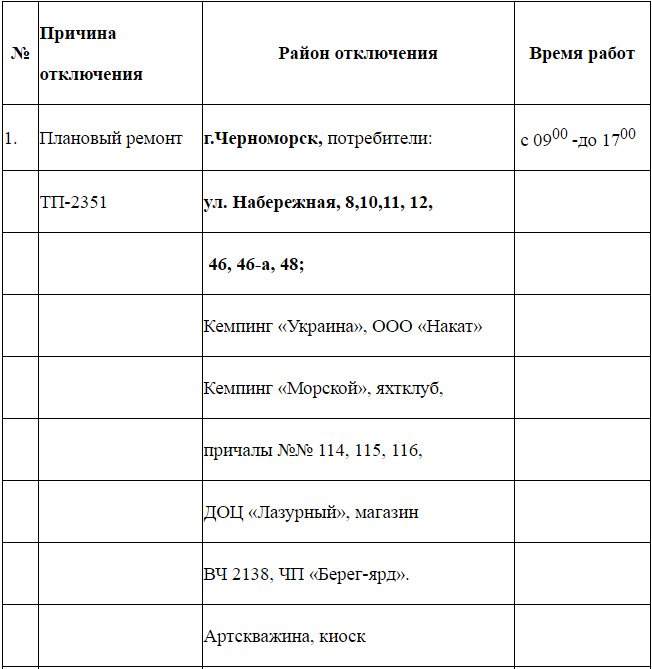 Плановое отключение электроэнергии в Черноморске 24.10.2016, фото-1 Плановое отключение электроэнергии в Черноморске 24.10.2016, фото-1