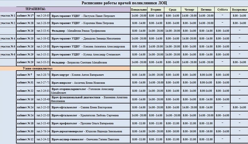 расписание ЛОЦ расписание ЛОЦ